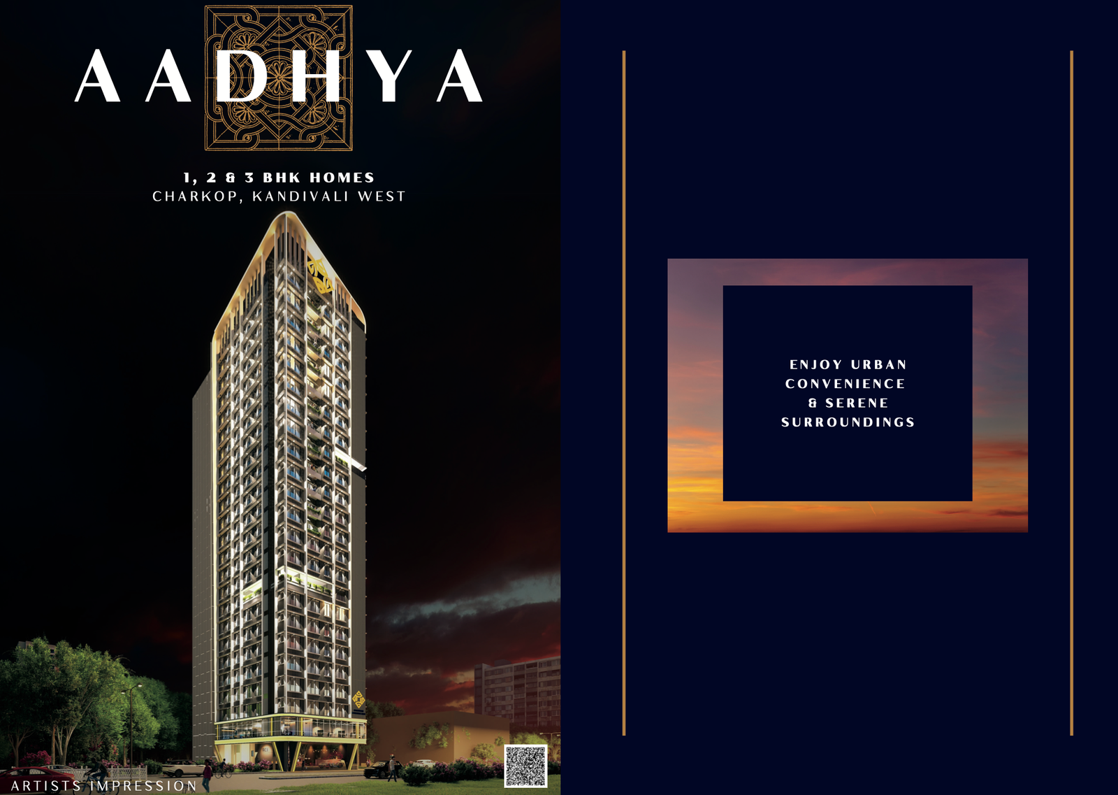 Luxury high-rise tower with modern long-height architecture and bright evening lighting creating an elegant skyline view