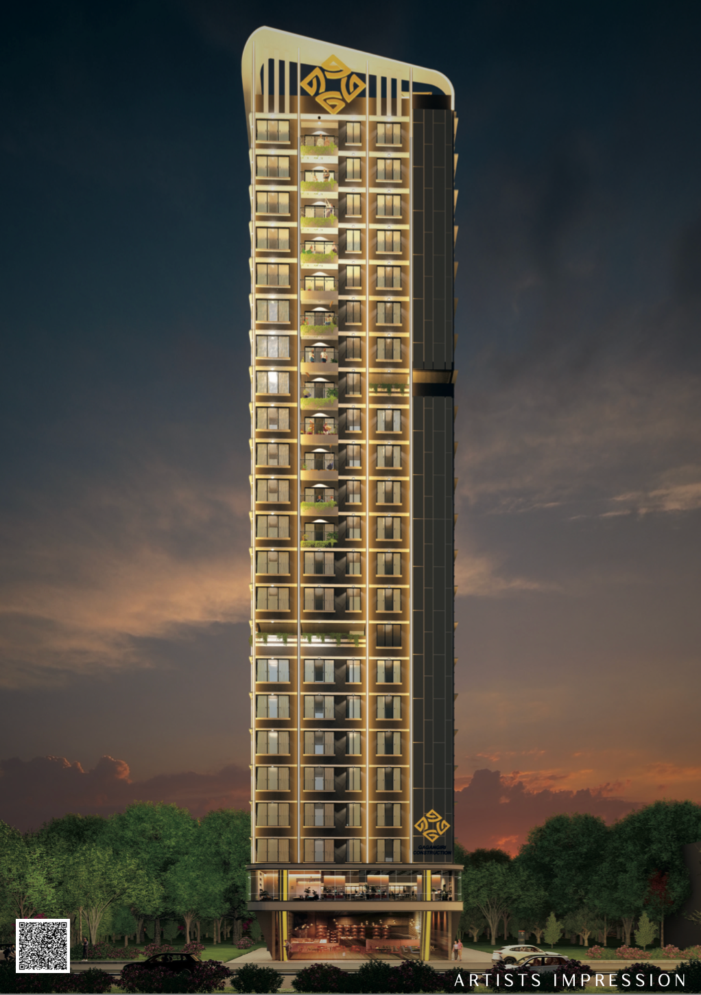 Luxury high-rise residential tower with long height mirror view facade in Kandivali West