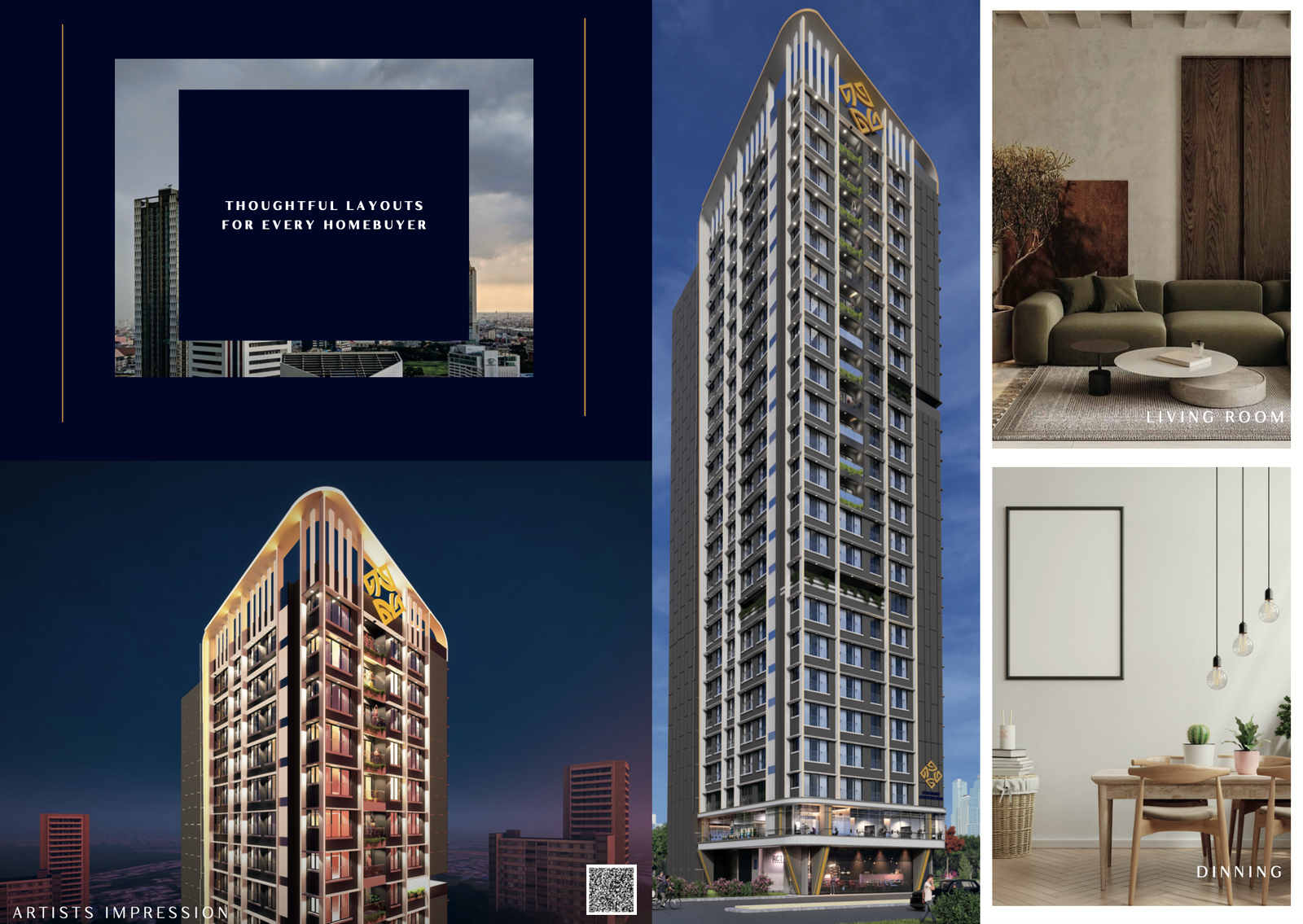 Luxury high-rise residential tower with long height mirror view facade in Kandivali West