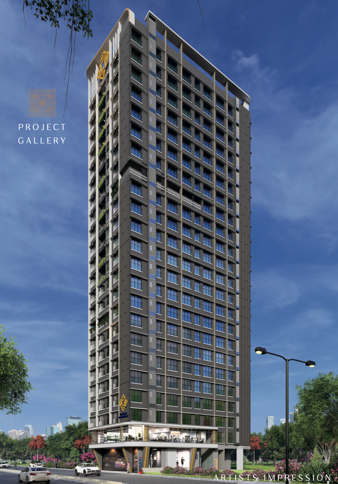 Luxury high-rise residential tower with long height mirror view facade in Kandivali West