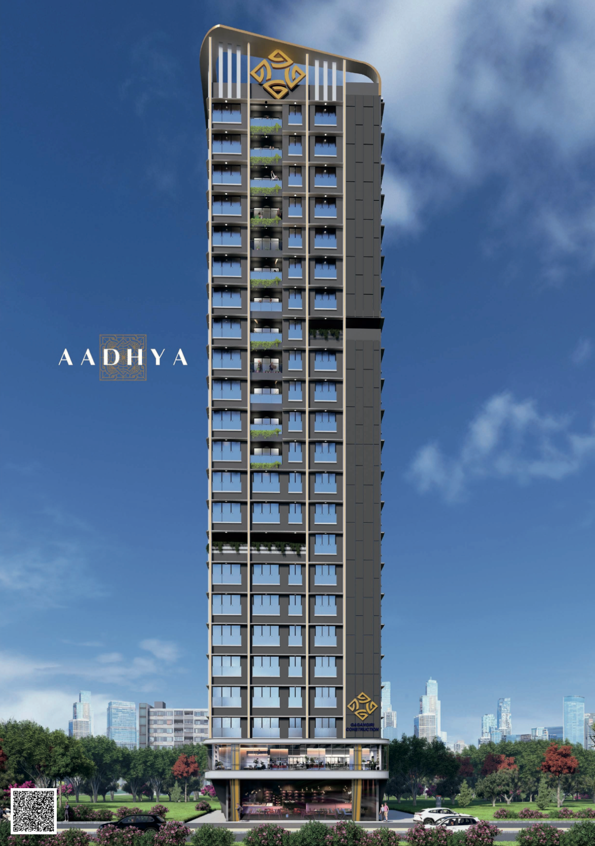 Luxury high-rise residential tower with long height mirror view facade in Kandivali West