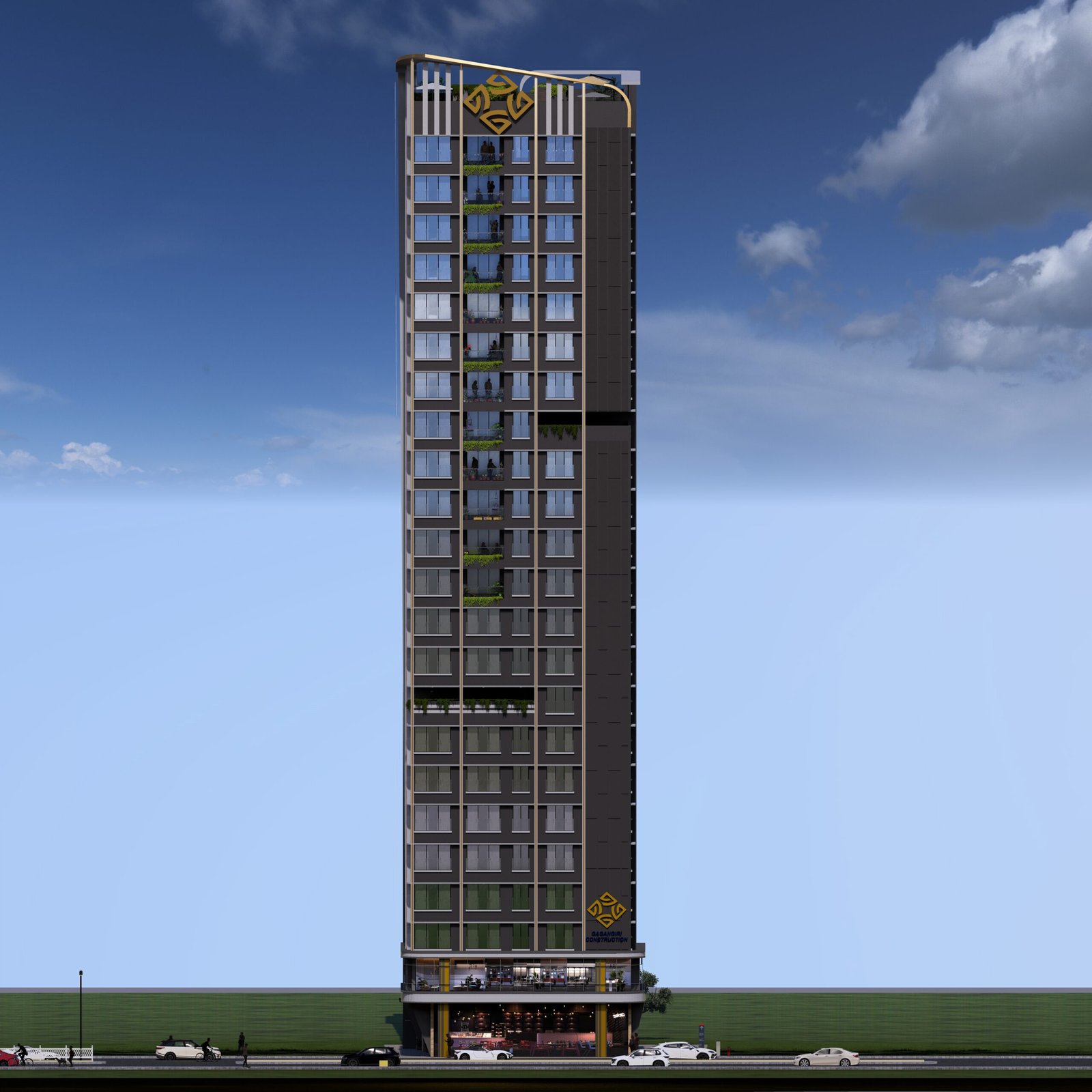 Luxury high-rise residential tower with long height mirror view facade in Kandivali West