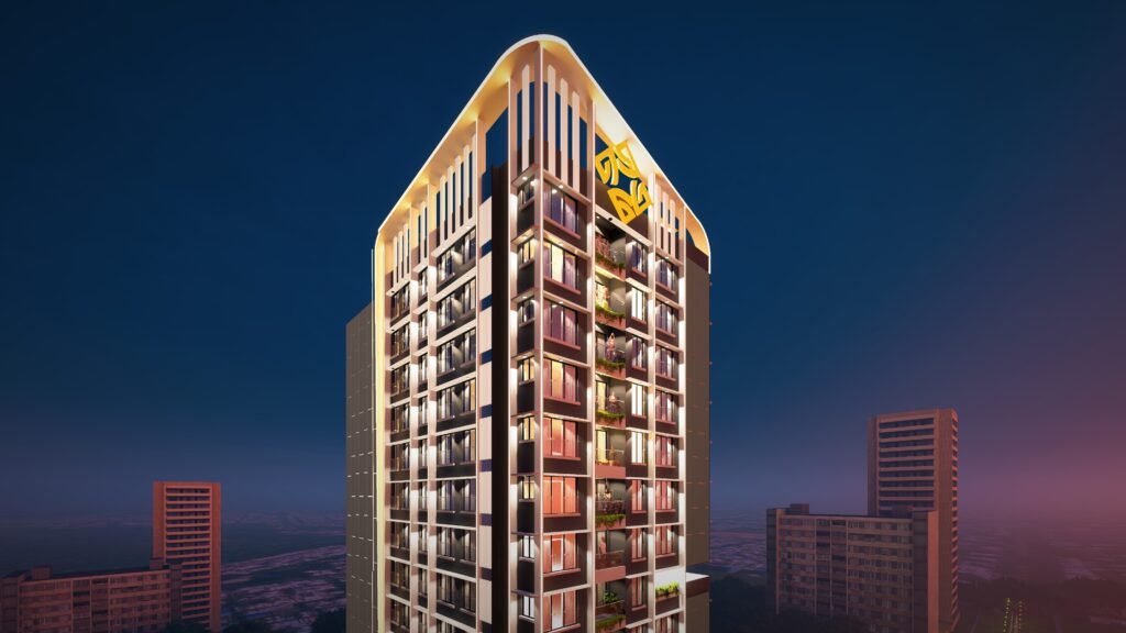 Luxury mirror-finish high-rise with elegant lighting and premium architecture in Kandivali West