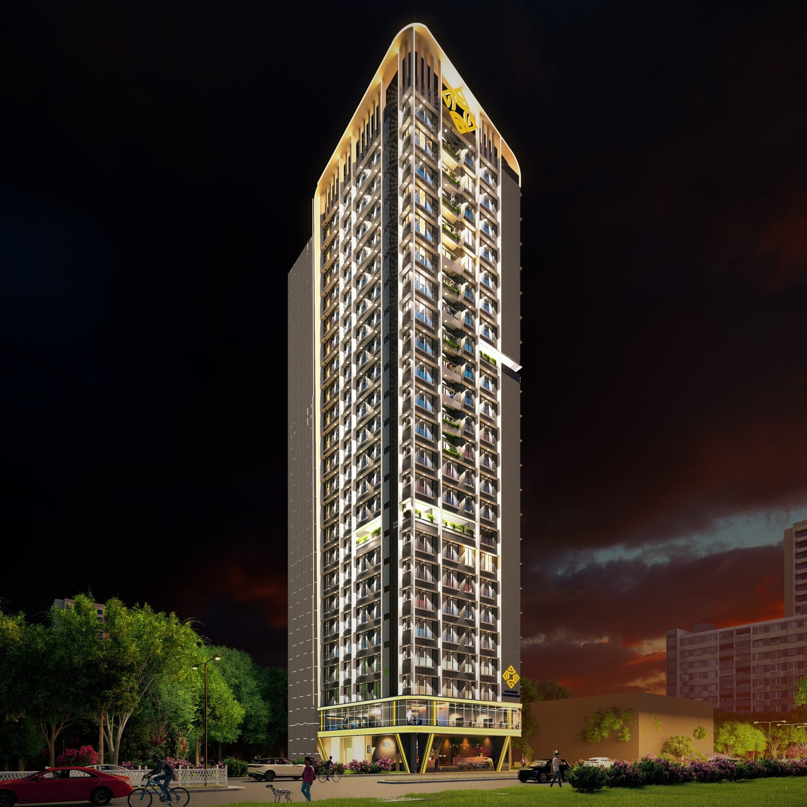 Luxury high-rise residential tower with long height mirror view facade in Kandivali West